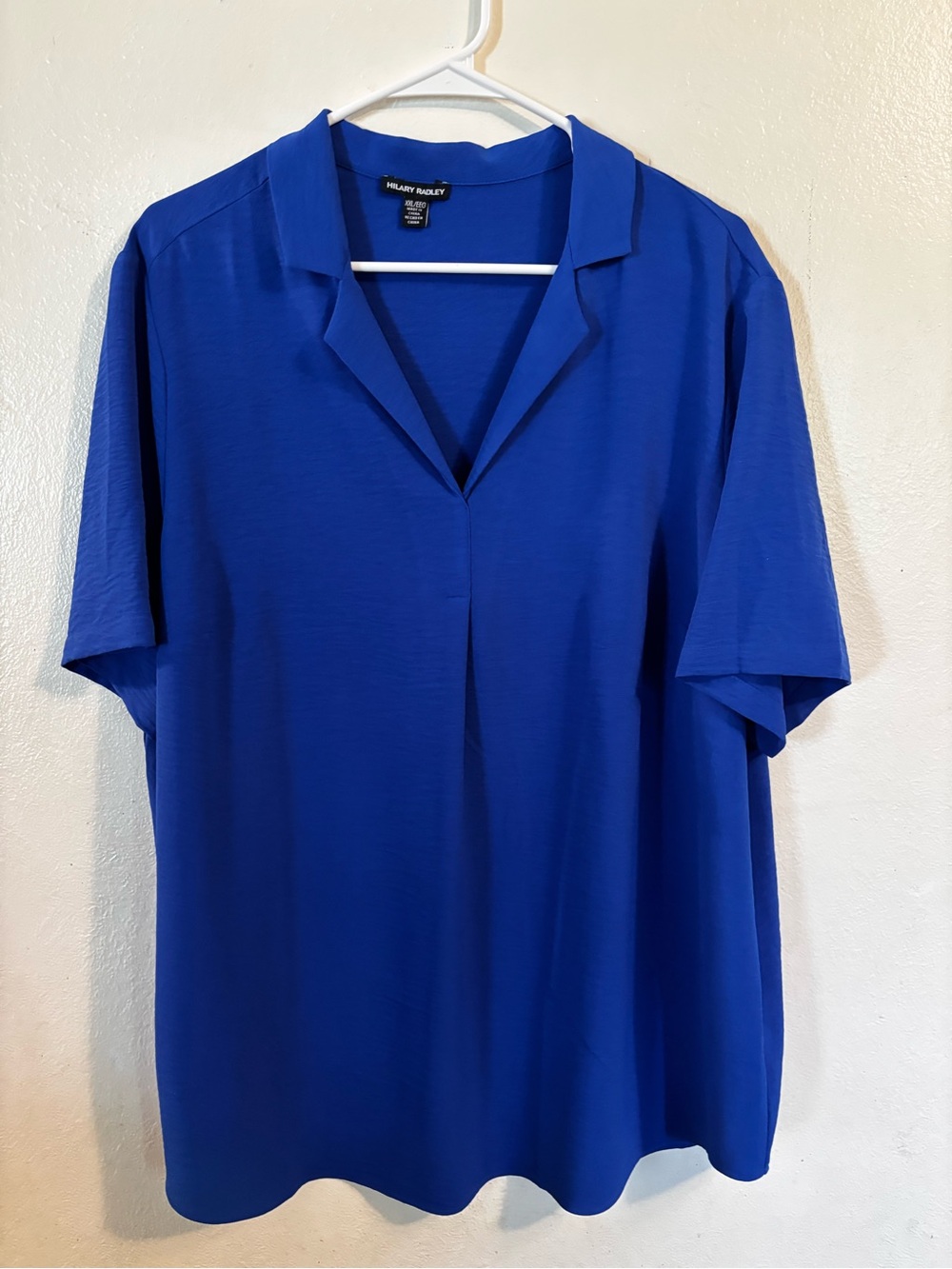 Hilary Radley Royal Blue Notch V-Neck Short Sleeve Blouse